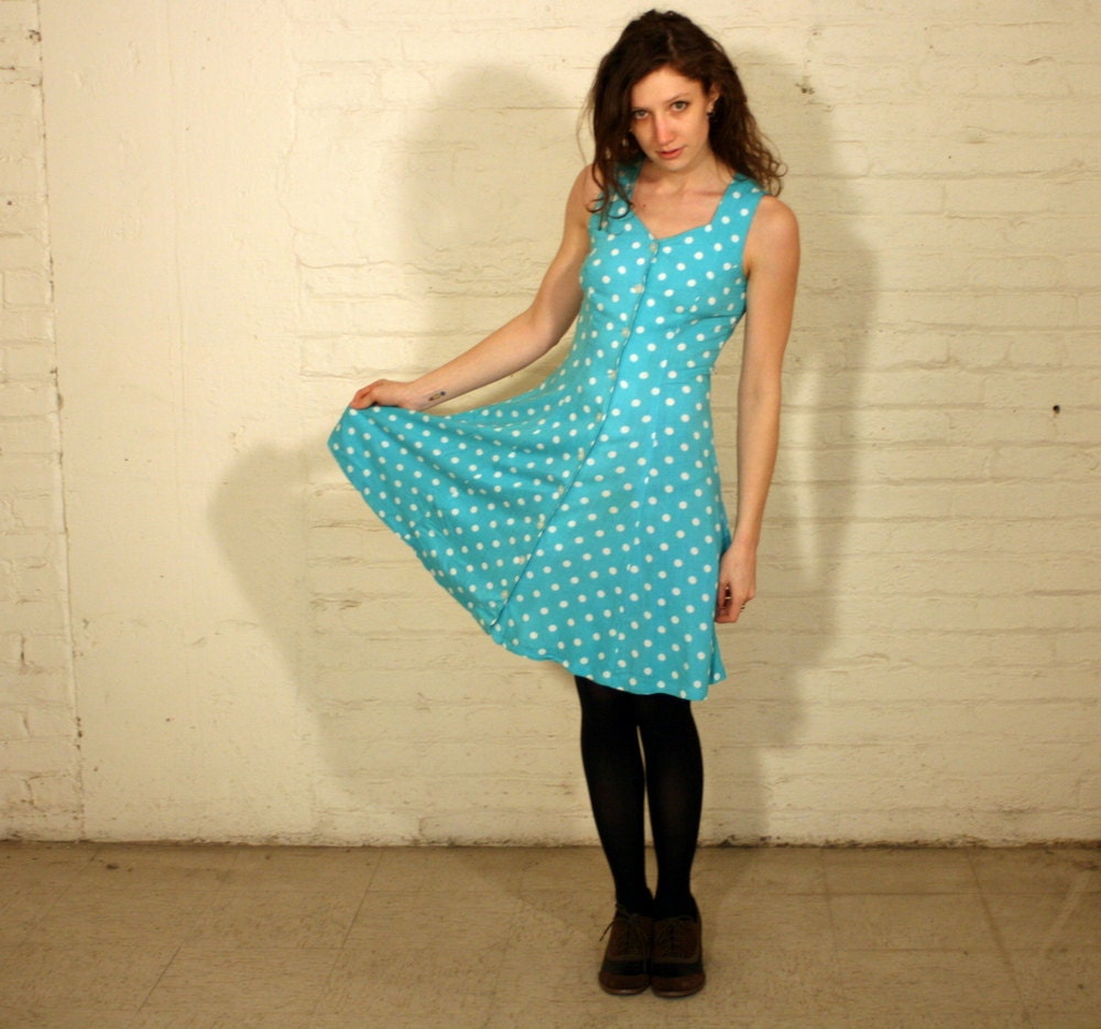 Aqua Dot Summer Dress - 80s Fun - xsmall