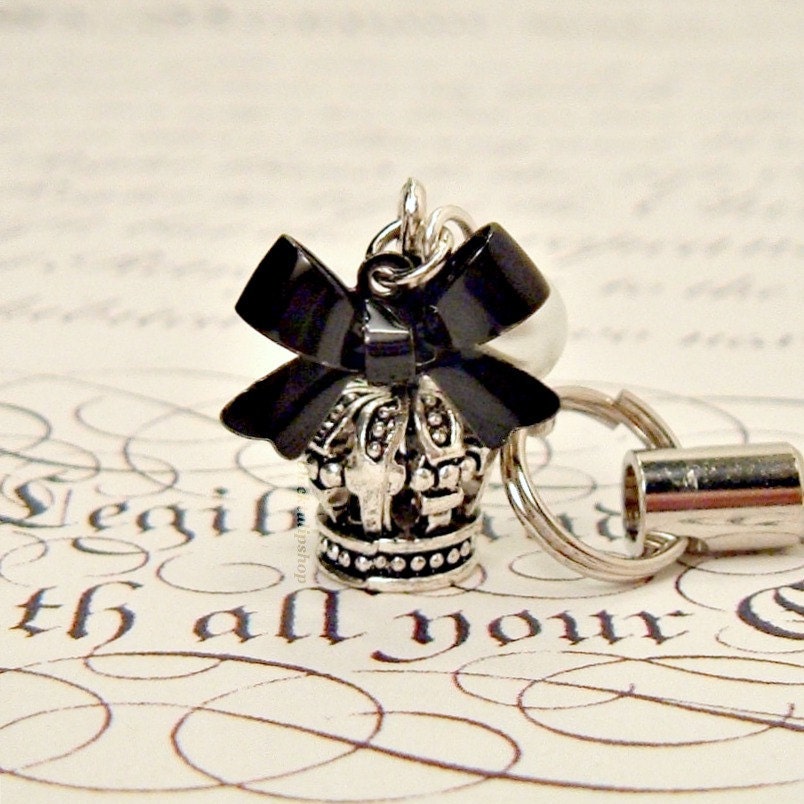 Kawaii Sweet Lolita Princess/Hime Pretty Black Bow And Crown Charm, Cell Phone Charm, Keyring, DS Lites