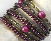 Brass and Violet and Pink Eco Friendly Bangle Stack. One of a Kind.  Recycled.