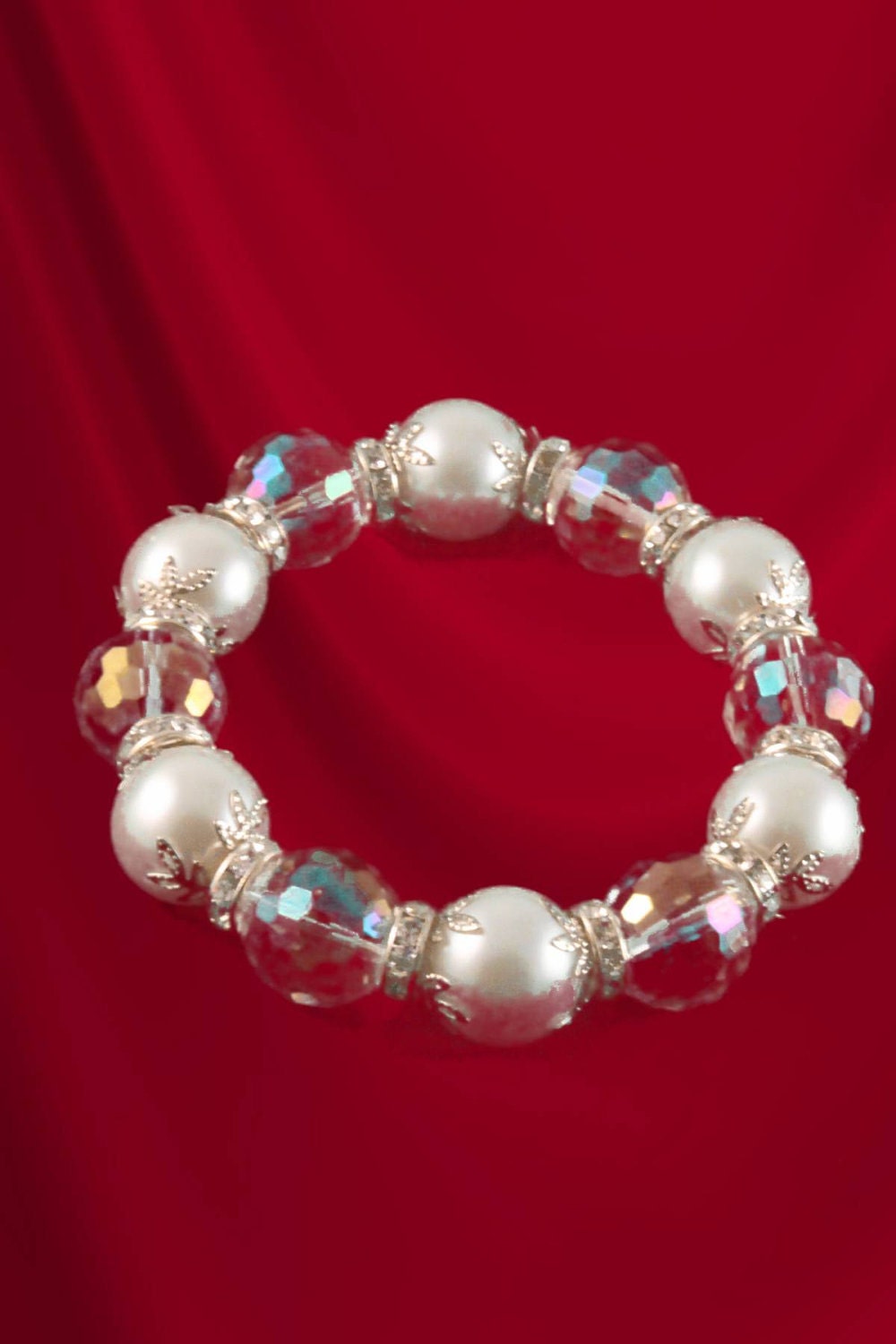 White Glass Pearls with Irredescent Crystals