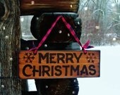 Merry Christmas Sign Wood Burned Rustic Cabin Decor and Branded Snowflakes