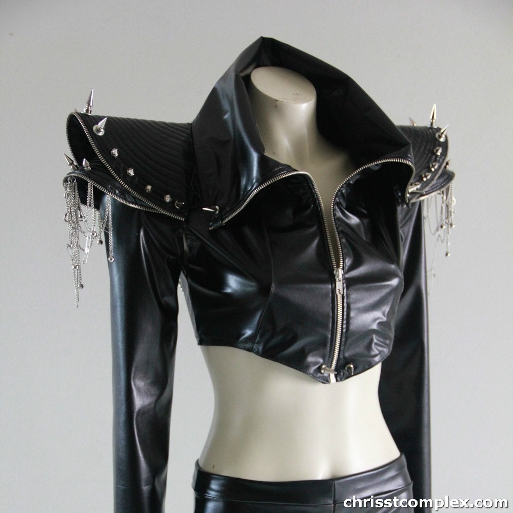 Custom Studded Jacket Studs Chains Spikes Leather ette  Zipper Fringing Fashion Jacket Lady Gaga. Sexy, Edgy and Extremely Chrisst
