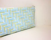 Medium Cotton Cosmetic Pouch - Spring Geometry in Aqua and Green