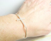 Diamond Cross Dainty Bracelet in Sterling Silver:) Double Sided Diamond Crystal Cross Bracelet