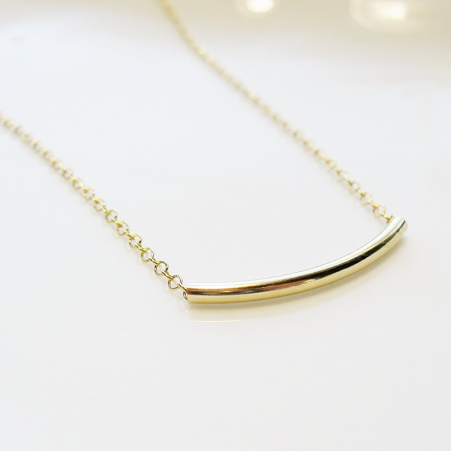 Golden Bar Necklace, 14k gold filled, modern, everyday jewelry - Contour