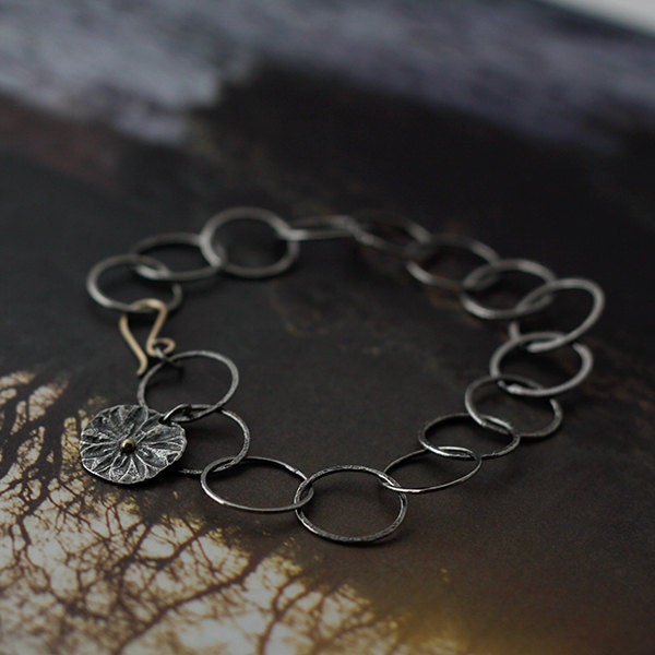 recycled silver and 14k gold rustic link bracelet