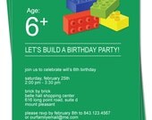 PRINTABLE - Lego Theme Birthday Invitation (Brick by Brick)