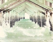 Ocean Isle Pier n.5 / 8x10 Fine Art Photograph / Ocean Isle NC / beach waves pier water white mint green brown - JenniferLynnPhotos
