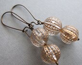 Clear and Gold Vintage Lucite and Antiqued Brass Earrings... Marrakesh