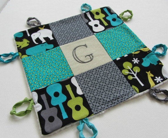 Baby Boy  Lovey with Custom Hand Embroidery and Knotties by Dolce Dreams