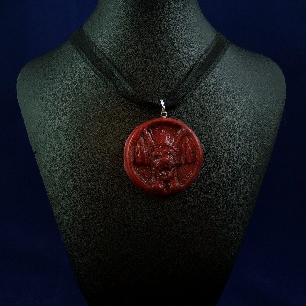Burgundy 'the Hound' Amulet Necklace - Polymer Clay Jewelry