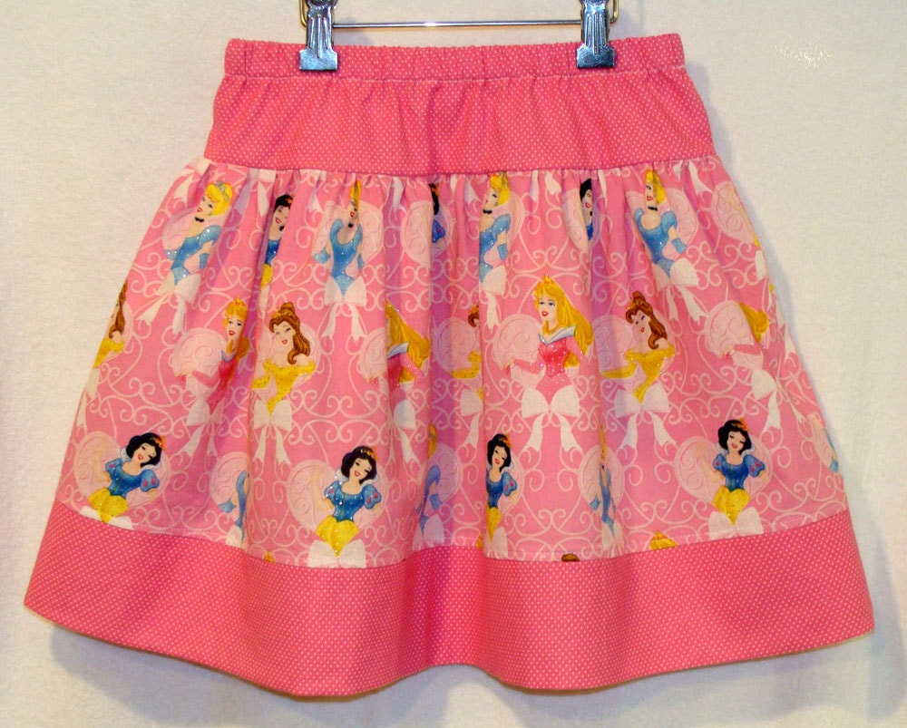 Pink Princesses Snow White Sleeping Beauty Cinderalla Gathered Skirt Size 6 Girls