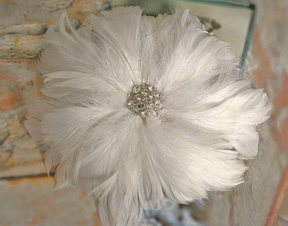 Bridal Feather Fascinator, Hair Clip, Hair Accessories, Wedding, Headpiece, Fascinator, Rhinestone, Bridal Hair Flowers, Ivory, White