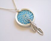 Stained Glass Pendant Necklace Dream Catcher Blue