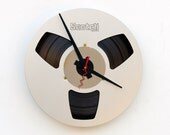 clock made from a recycled Aluminum magnetic tape reel