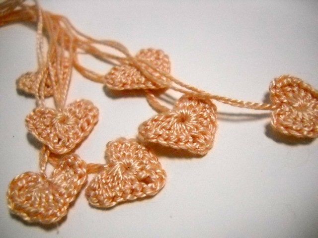 Miniature Hearts Crocheted in Peach /Tiny Motifs/ Wedding Decor