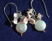 Genuine Coin Pearl and Pink Spinel Cluster Earrings