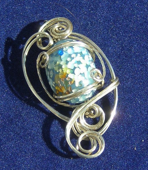 Vintage Blue Gray Cabochon Pendant in Sterling Silver