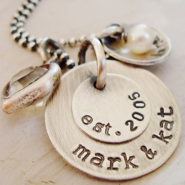 rustic hand stamped sterling silver mothers family necklace.. handstamped family necklace.. hand stamped jewelry