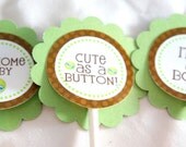Cute as a Button BoyvCupcake Toppers Baby shower or 1st birthday