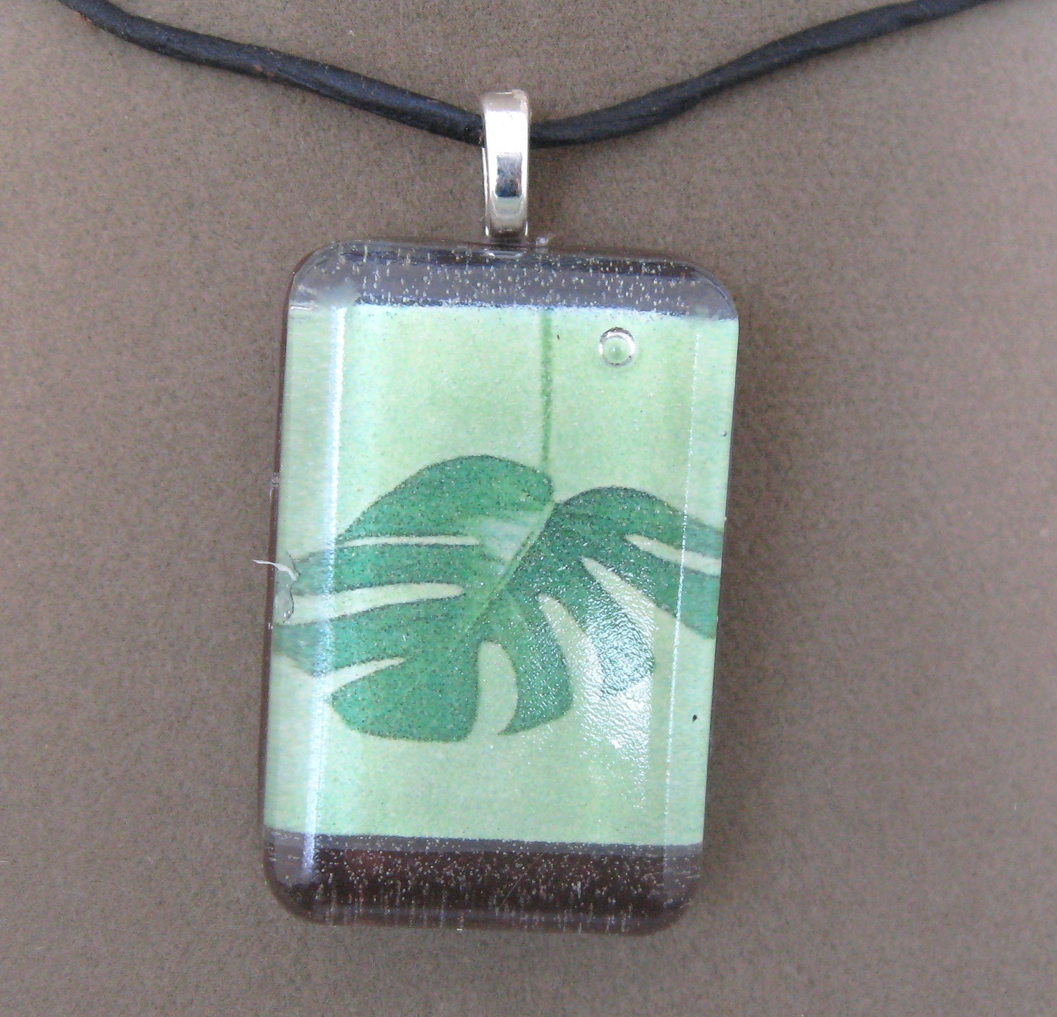 Green Philodendron Leaf Pendant Necklace