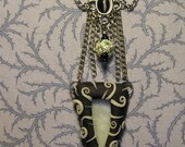 Black and Glow in the Dark, Glass Shard Pendant with Brocade Design