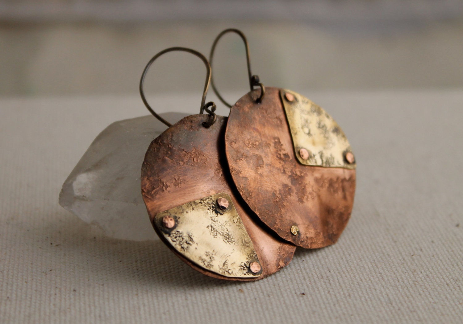 Riveted Copper Disc Earring
