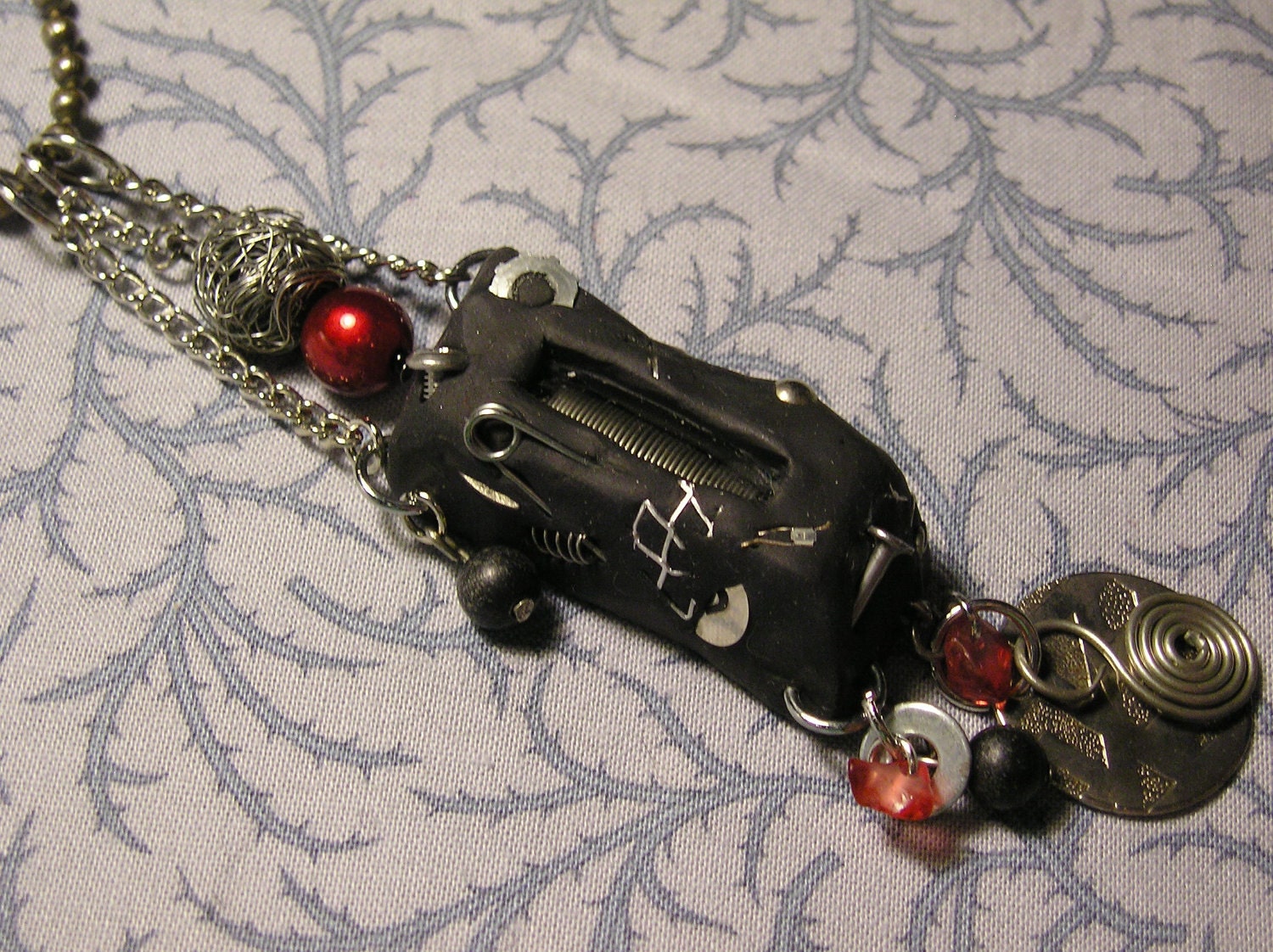 Black, Red, and Silver Mixed Media, Random Bits N' Pieces of metal, Pendant