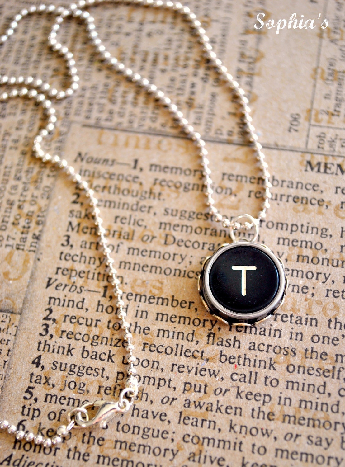 Vintage Typewriter Key Jewelry Necklace - Letter T - Black