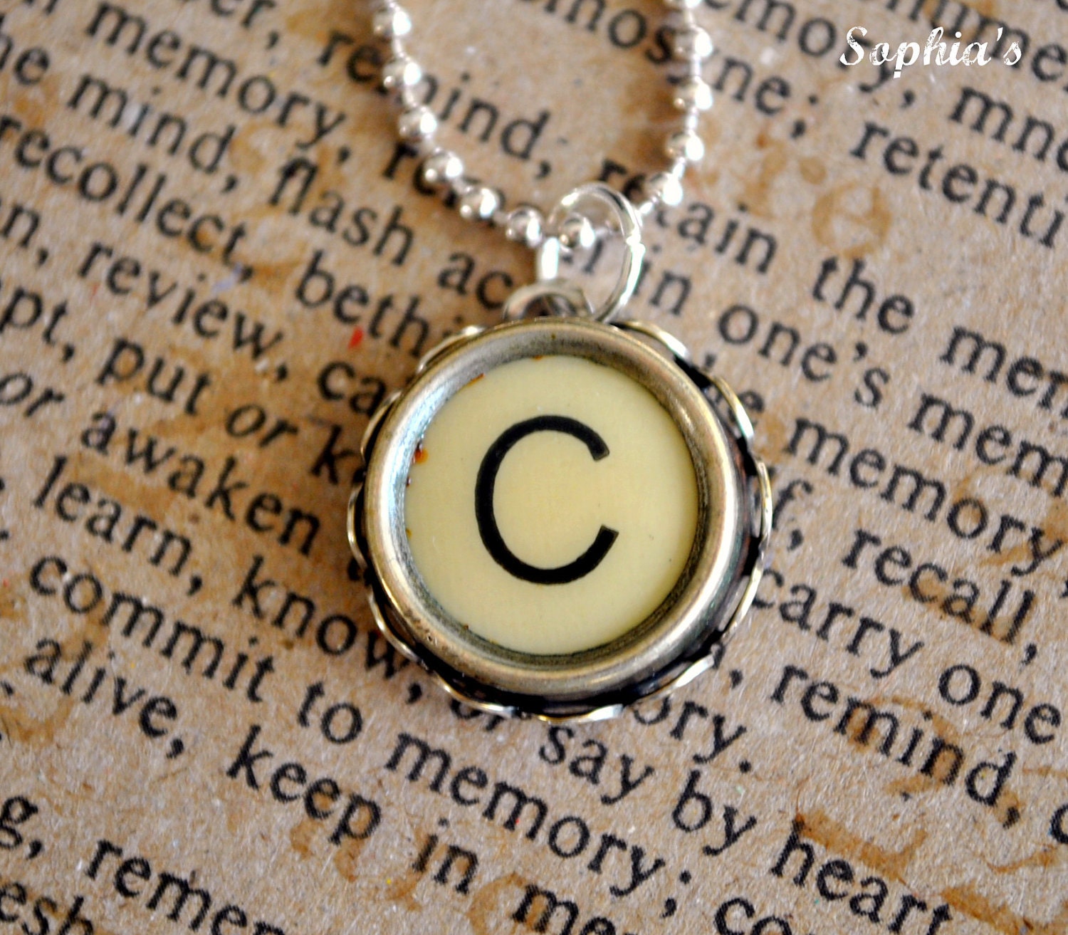 Vintage Typewriter Key Necklace - Letter  C - Ivory