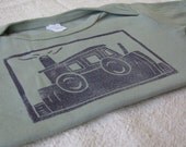 Lino Cut Tug Boat Lap-T, Hand-Dyed, Linoleum Block Hand-Printed - 18 to 24 Month Size