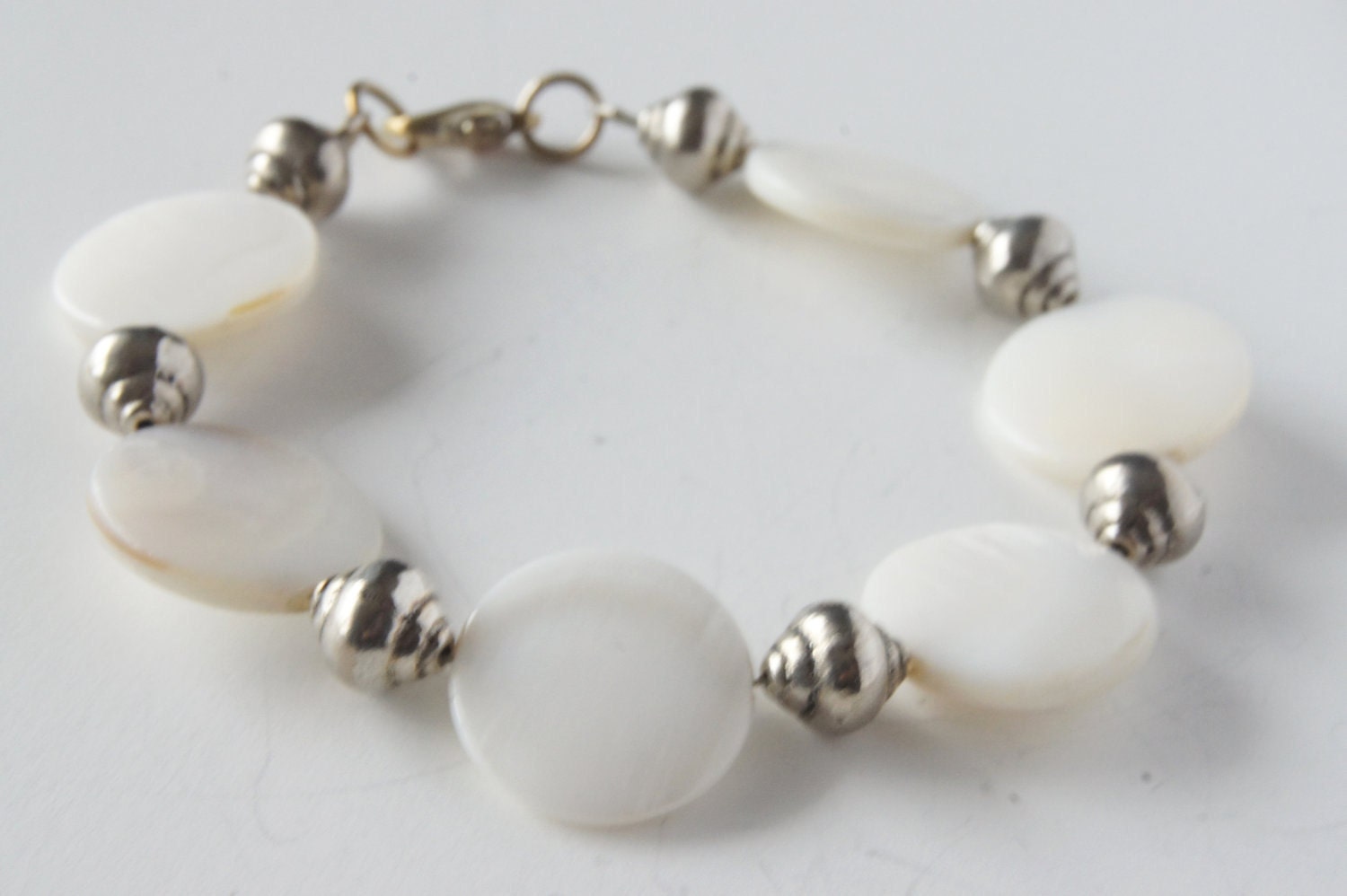 Mother of Pearl Coin Silver Metal Bracelet - CoolWaterGems