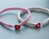 Red Shell Heart Button Macrame Bracelet