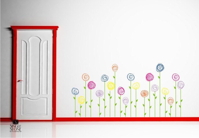 Wall Decals Doodle Flower Garden (Set of 10) - Vinyl Wall Stickers Art