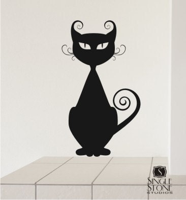 Cat Wall Decal Curly Q - Vinyl Wall Decals Stickers Art Graphics