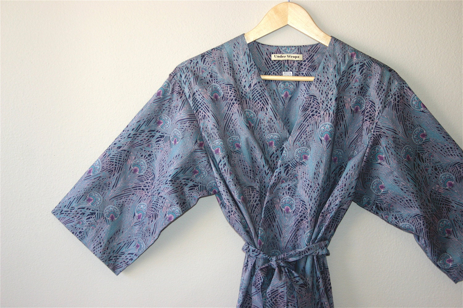 Womens Robe. Dressing Gown. Wrap. Mid Calf Length. Regent Peacock.