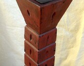 Vintage Home Decor Wood Candle Holder Red