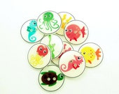 Sea Life Buttons.  Handmade buttons.  10 Sea Creature Sewing Buttons.