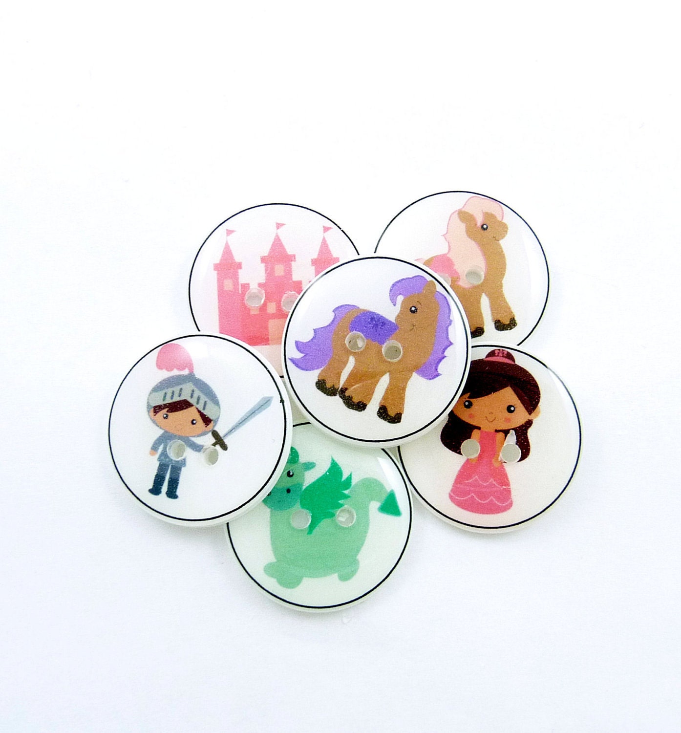Fairy Tale  Buttons.  Handmade buttons.  6 Children's Fairytale Sewing Buttons.