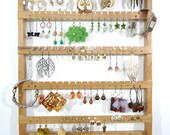 Earring Organizer Jewelry Holder, Cherry, Wood, Holds 90 Pairs of Earrings with 7 Peg Necklace Holder, Boutique Quality & Design
