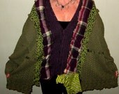 Crocheted Upcycled Multi Texture Funky Tunic in Grape and Green
