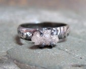 Rough Diamond Solitaire set in Sterling Silver Deco Style Band - Handmade and Designed by A Second Time