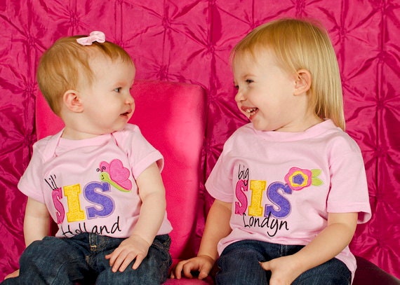 Appliqued Personalized Springtime Big/Lil Sis Short Sleeve Shirt