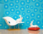 Eames lounge chair, bright blue, retro rabbits, mid century modern - Rabbits in Repose 8 x 10