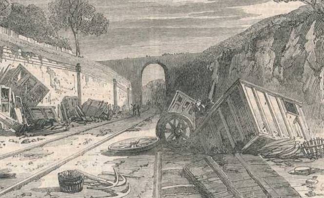 1862 Railway Accident at WINCHBURGH EDINBURGH and GLASGOW Wood Engraving Print Disaster