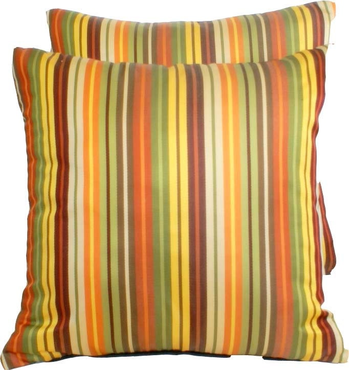 Striped Decorative Throw Pillows - Stripes in Orange Green Brown 18x18