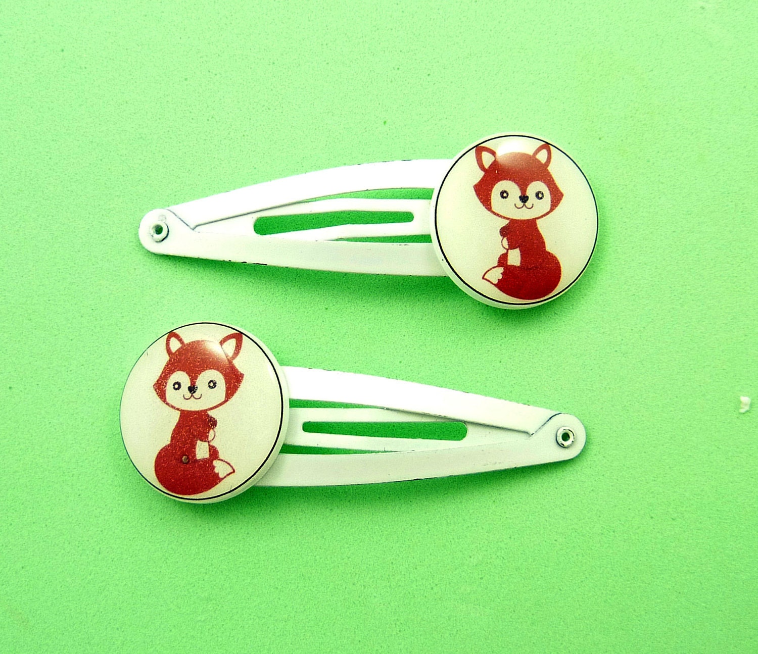 2 Fox Hair Clips.  Cute Woodland Animal fox Barrettes.