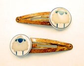 2 Sheep Hair Clips.  Primitive Sheep Barrettes.