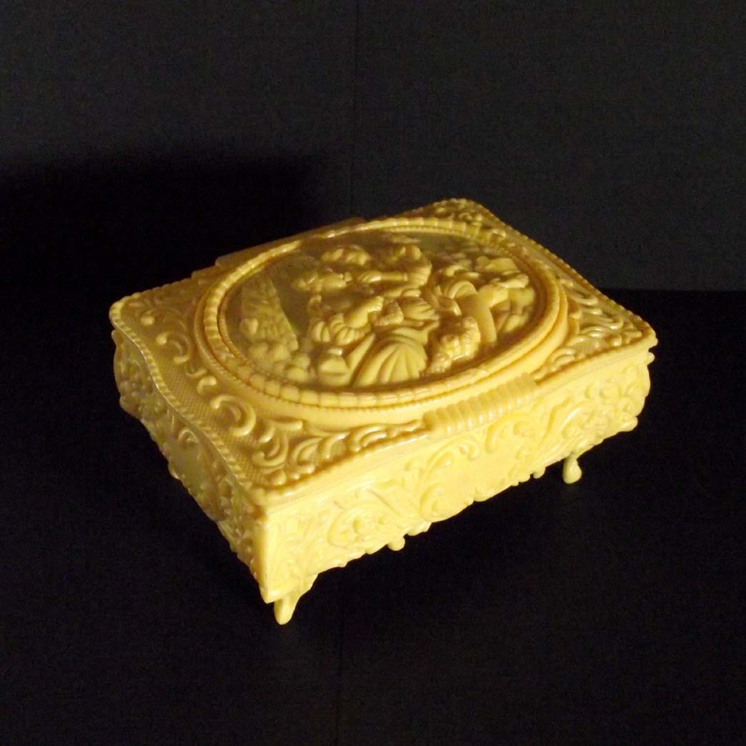 Celluloid Jewelry Box With Lovers On The Lid Perfect for Valentines Day