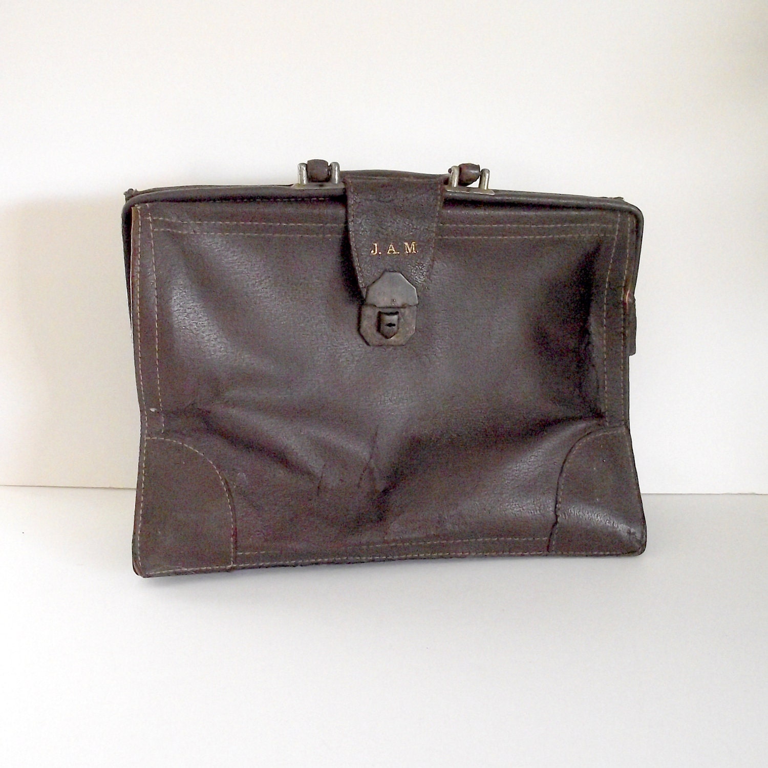 Vintage Leather Doctors Bag or Salesman Attache Case